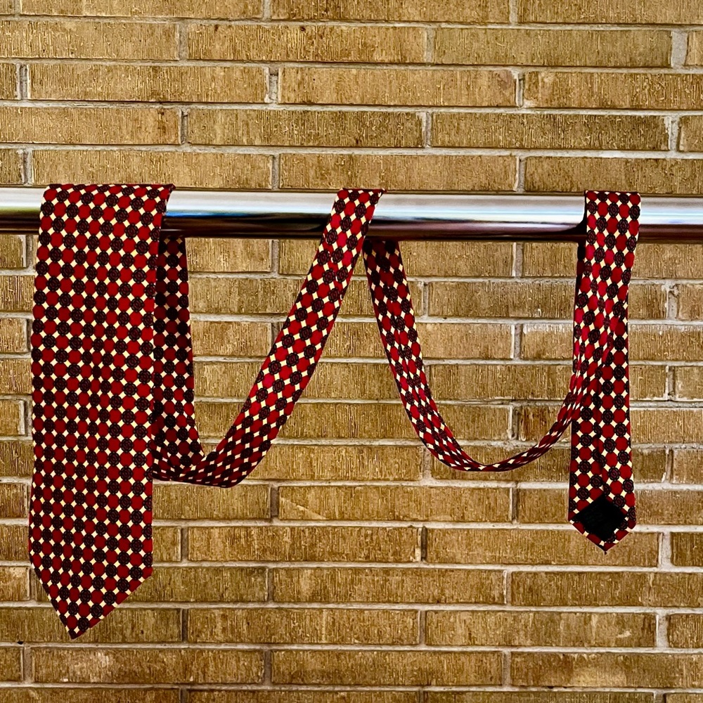 Franco Bassi 100% Silk Red Geometric Print Necktie Made in Italy